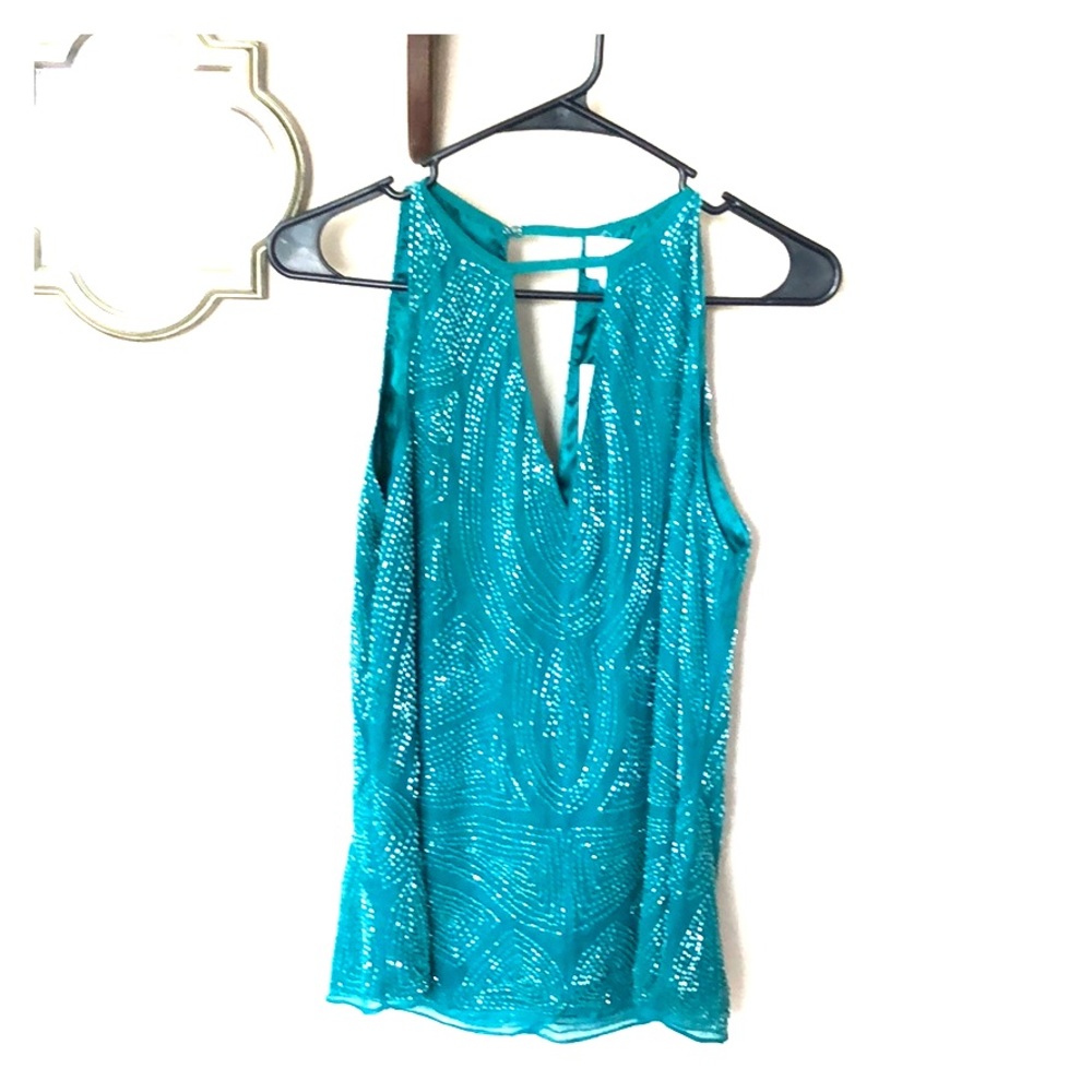Bloomingdale’s Teal Beaded Blouse NWT